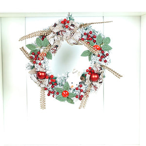 17 inches White Bushy Christmas Wreath with Snowman Berries & Jute accents Christmas Wall and Door Décor - Christmas