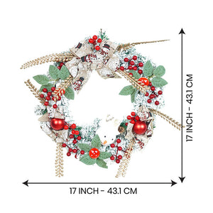 17 inches White Bushy Christmas Wreath with Snowman Berries & Jute accents Christmas Wall and Door Décor - Christmas