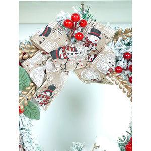 17 inches White Bushy Christmas Wreath with Snowman Berries & Jute accents Christmas Wall and Door Décor - Christmas