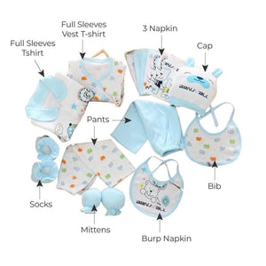 17 pcs Unisex Kids Wear Baby Hamper- BLUE (0 – 3 Months) - Little Surprise Box17 pcs Unisex Kids Wear Baby Hamper- BLUE (0 – 3 Months)