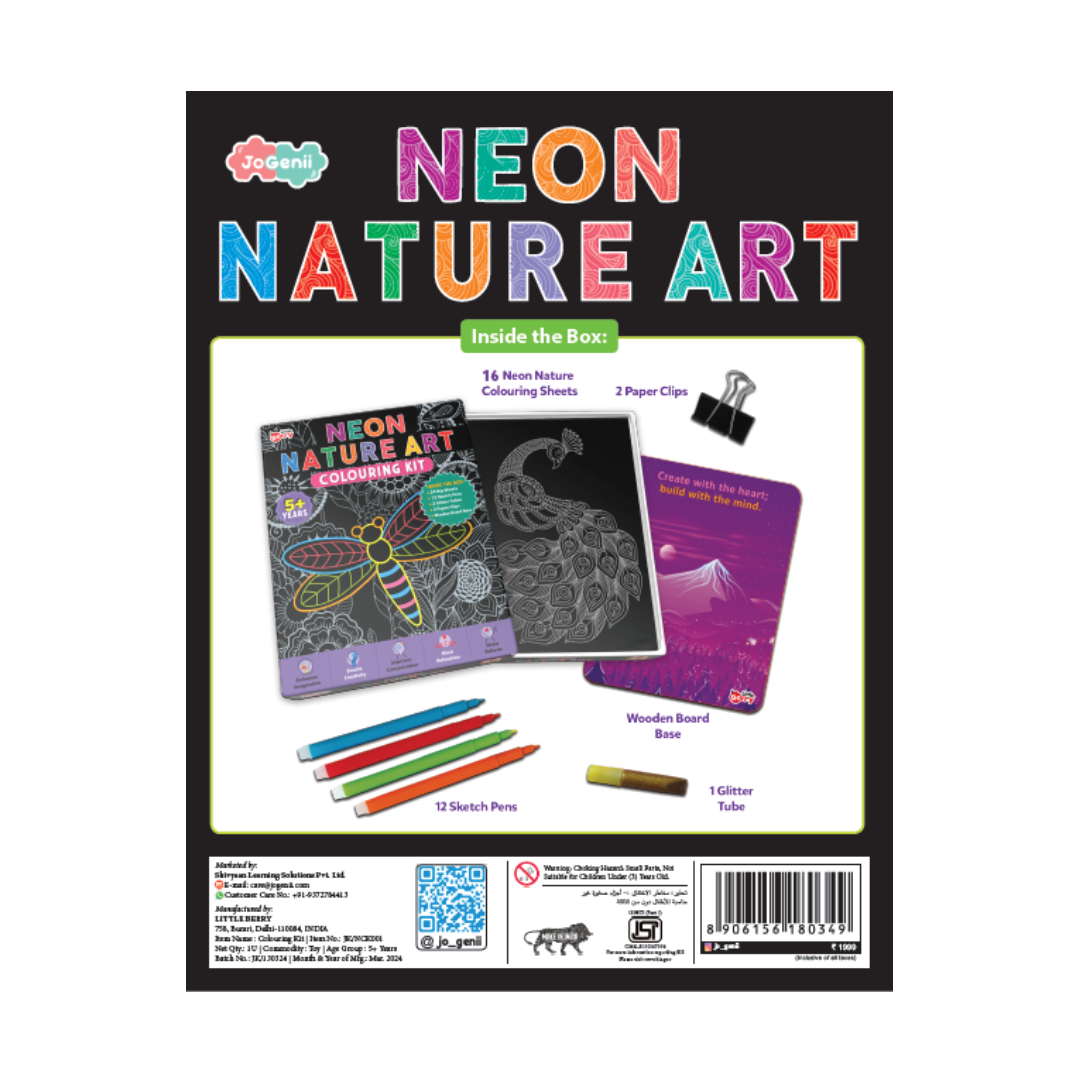 JoGenii Neon Nature Art Colouring Kit- Unique Gift for kids and adults