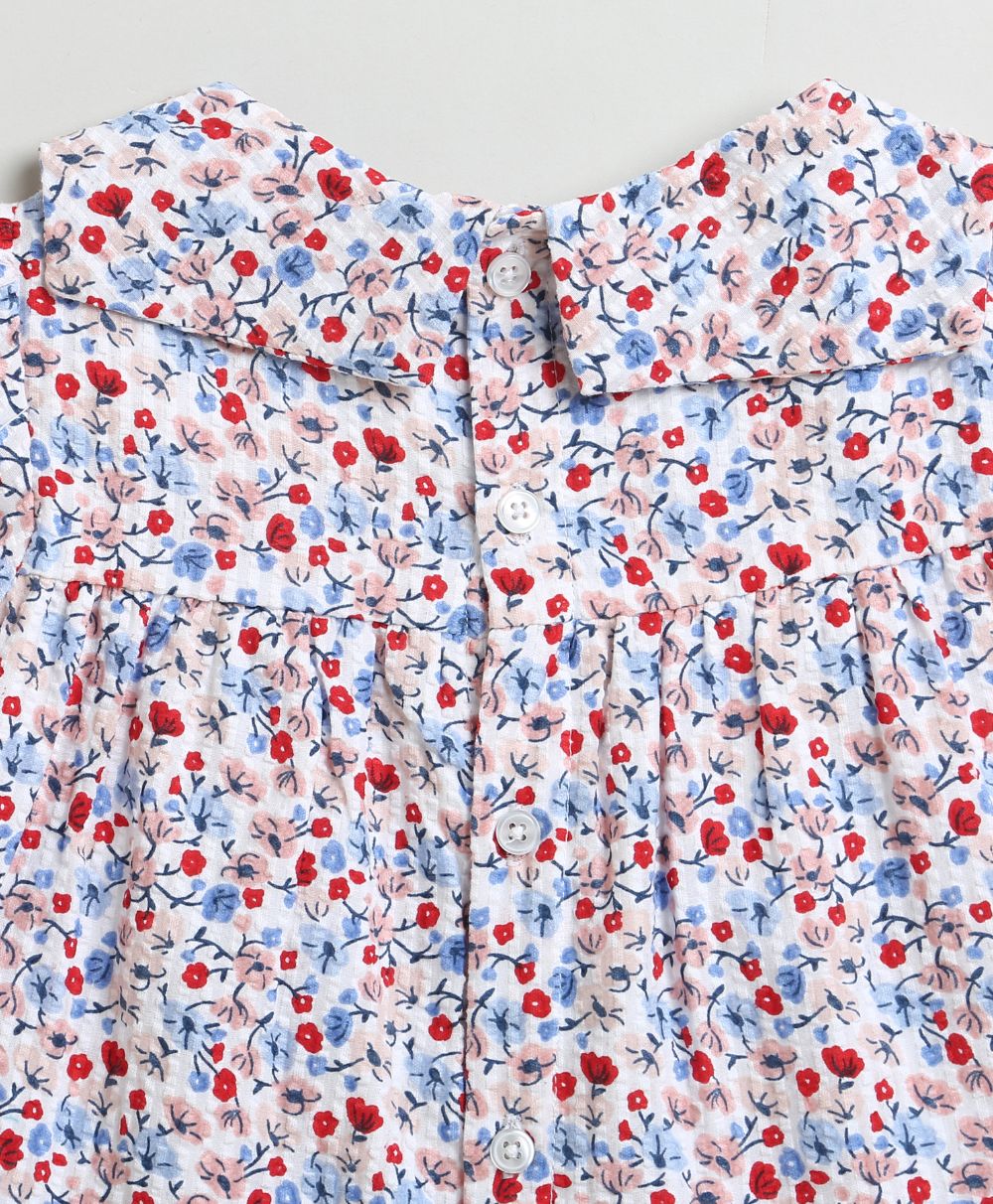 Sweetlime By AS Red & Blue Floral Print Organic Cotton Dress with a matching Bloomer.