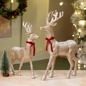 18 inches & 15inches 2pcs White sequence gold Reindeer Combo Christmas Décor and Decoration - Christmas