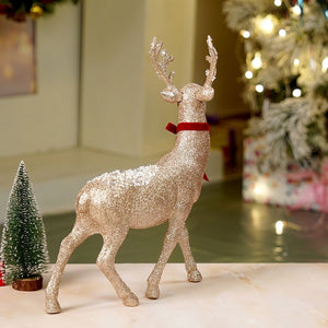 18 inches & 15inches 2pcs White sequence gold Reindeer Combo Christmas Décor and Decoration - Christmas