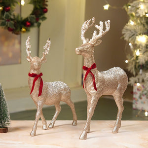 18 inches & 15inches 2pcs White sequence gold Reindeer Combo Christmas Décor and Decoration - Christmas