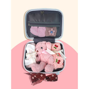 18 pcs Baby Pink Teddy Birthday Gift Hamper set for Baby Girl with travelling Suitcase, - Baby Gifting