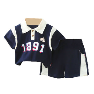 1891 Blue Sporty 2 Pcs Shorts Set For Toddlers And Kids - 2 - 3 Years Kids Clothing