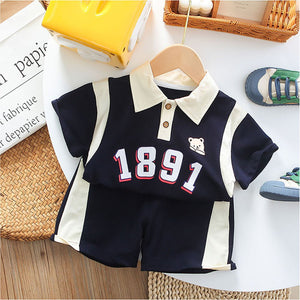 1891 Blue Sporty 2 Pcs Shorts Set For Toddlers And Kids - 2 - 3 Years Kids Clothing
