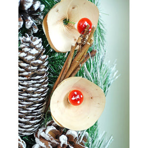 19 inches Mushroom Buds & Bushy Frosty Pinecone Artificial Christmas wreath for Door Wall & Christmas Décor - Christmas