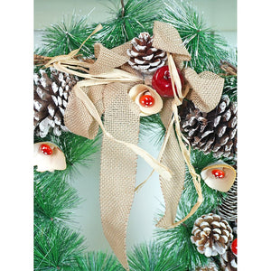 19 inches Mushroom Buds & Bushy Frosty Pinecone Artificial Christmas wreath for Door Wall & Christmas Décor - Christmas