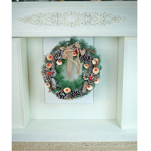 19 inches Mushroom Buds & Bushy Frosty Pinecone Artificial Christmas wreath for Door Wall & Christmas Décor - Christmas