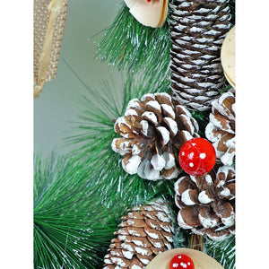 19 inches Mushroom Buds & Bushy Frosty Pinecone Artificial Christmas wreath for Door Wall & Christmas Décor - Christmas