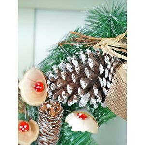 19 inches Mushroom Buds & Bushy Frosty Pinecone Artificial Christmas wreath for Door Wall & Christmas Décor - Christmas