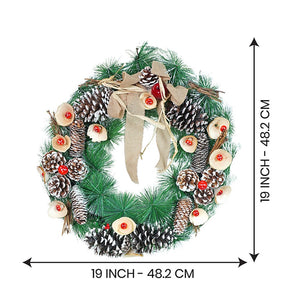 19 inches Mushroom Buds & Bushy Frosty Pinecone Artificial Christmas wreath for Door Wall & Christmas Décor - Christmas
