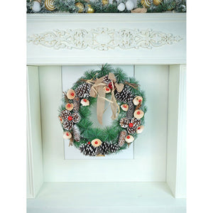 19 inches Mushroom Buds & Bushy Frosty Pinecone Artificial Christmas wreath for Door Wall & Christmas Décor - Christmas