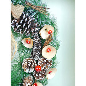 19 inches Mushroom Buds & Bushy Frosty Pinecone Artificial Christmas wreath for Door Wall & Christmas Décor - Christmas
