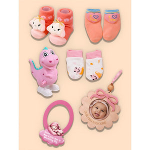 19 pcs, Pink Teddy Home cane basket themed Newborn Baby Girl, All Season wear,Gift Hamper set, 0 - 6 months - Baby Gifting
