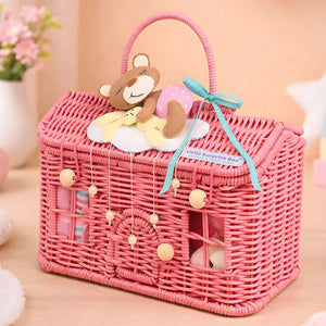 19 pcs, Pink Teddy Home cane basket themed Newborn Baby Girl, All Season wear,Gift Hamper set, 0 - 6 months - Baby Gifting