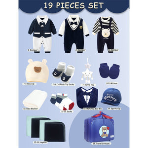 19 pcs Royal Blue Bow Teddy Birthday Gift Hamper set for Baby with travelling suitcase - Baby Gifting