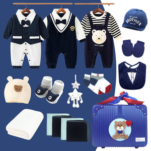 19 pcs Royal Blue Bow Teddy Birthday Gift Hamper set for Baby with travelling suitcase - Baby Gifting