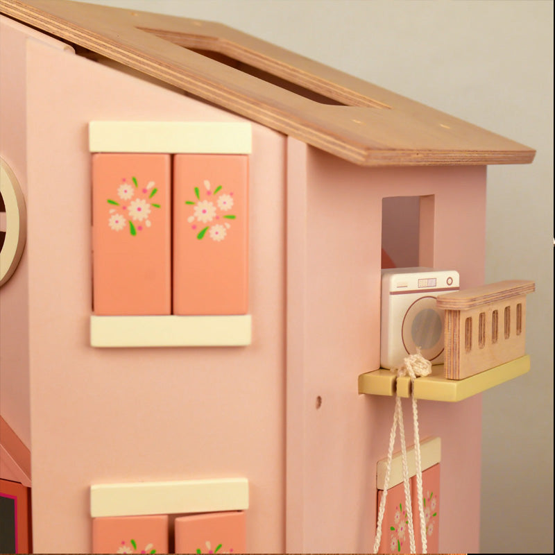 Playbox Wooden Pop's Doll House with Furniture Play Toy Set | Pretend Play Kids Baby & Toddler Toys