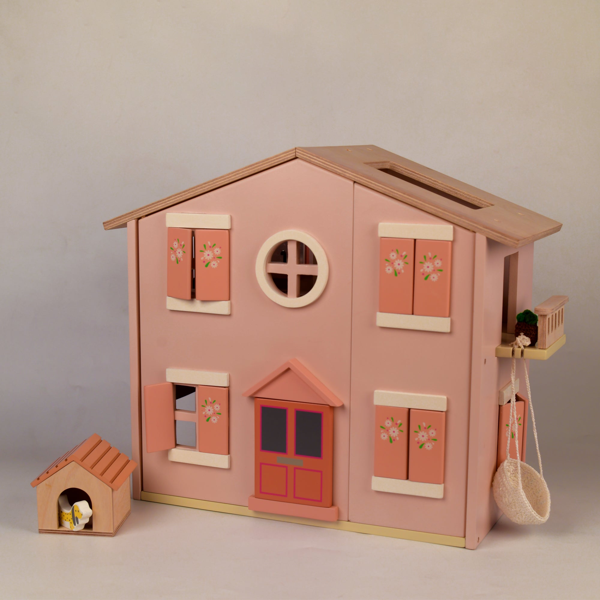 Playbox Wooden Pop's Doll House with Furniture Play Toy Set | Pretend Play Kids Baby & Toddler Toys