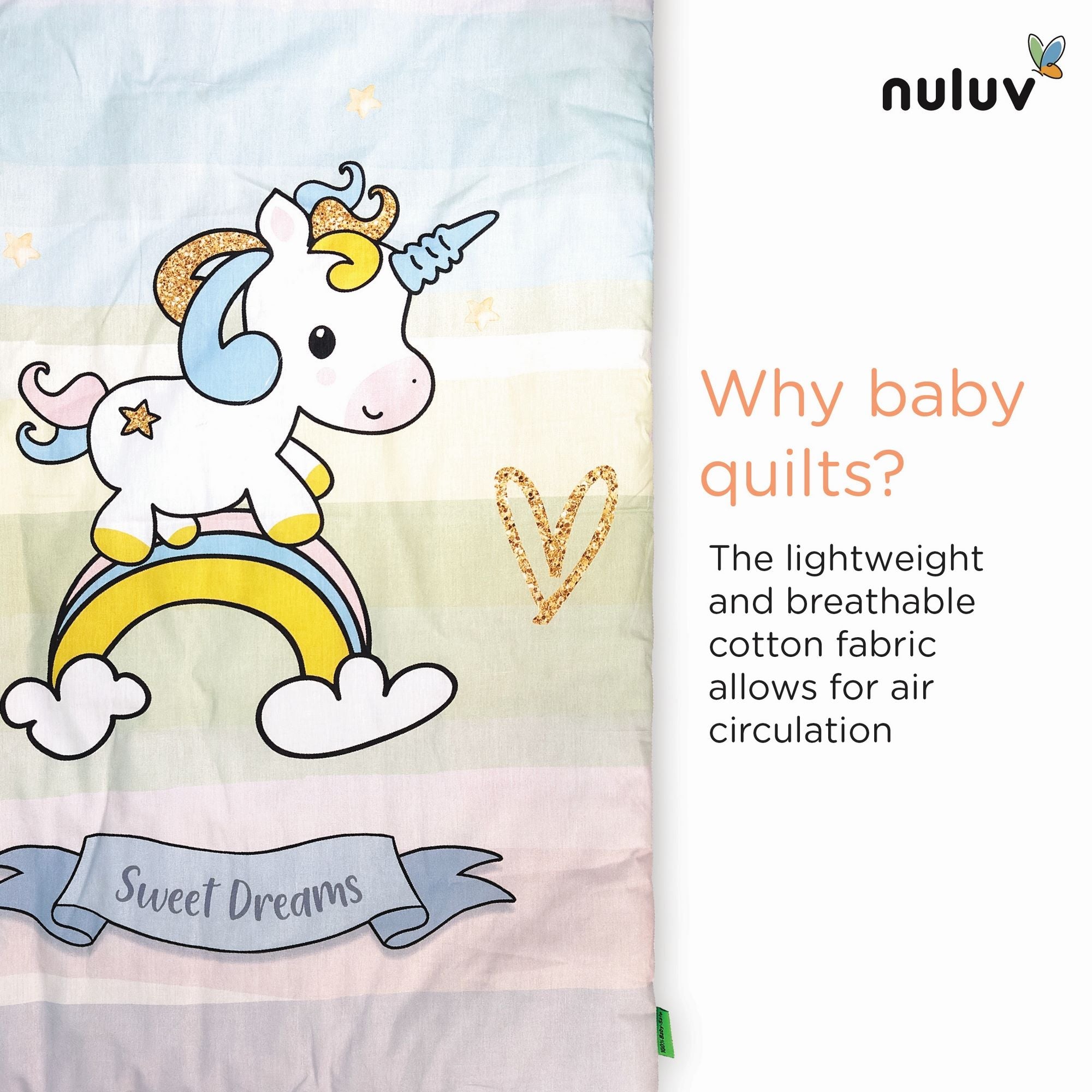 Nuluv Cotton Baby Quilt - Unicorn  Birth+ to 6M