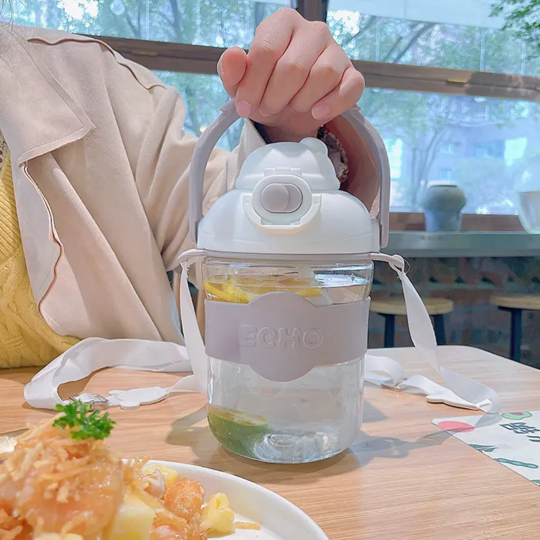 Cute Sipper Plastic Water Bottle with Strap