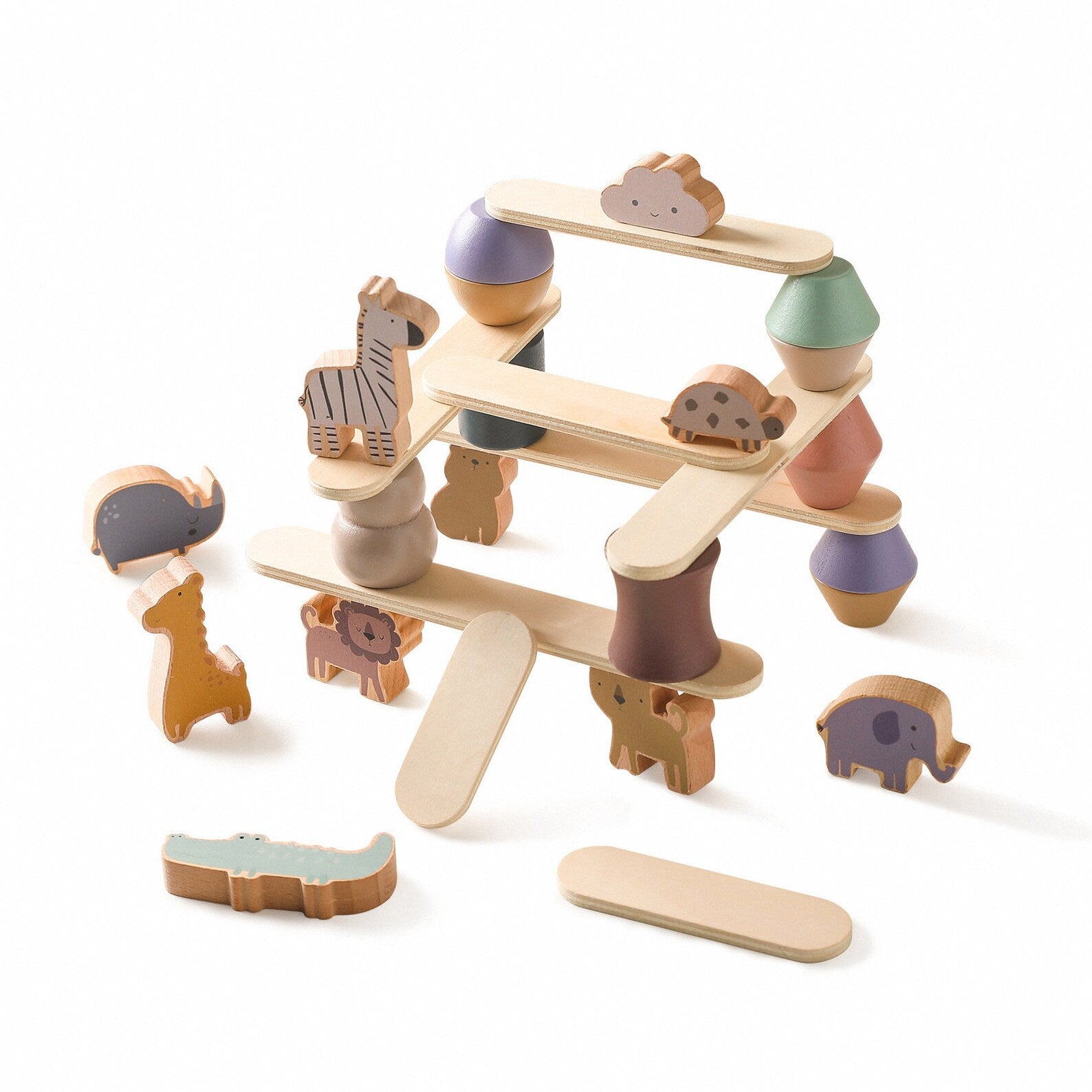 Playbox Wooden Animal Zoo Stacking Tower Balancing Toys for Kids and Toddlers