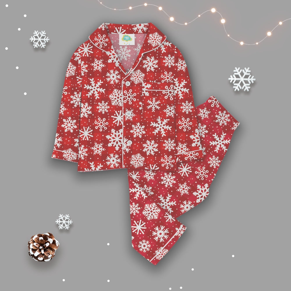 Fancy Fluff Christmas Cotton Night Suit  -   Let it Snow