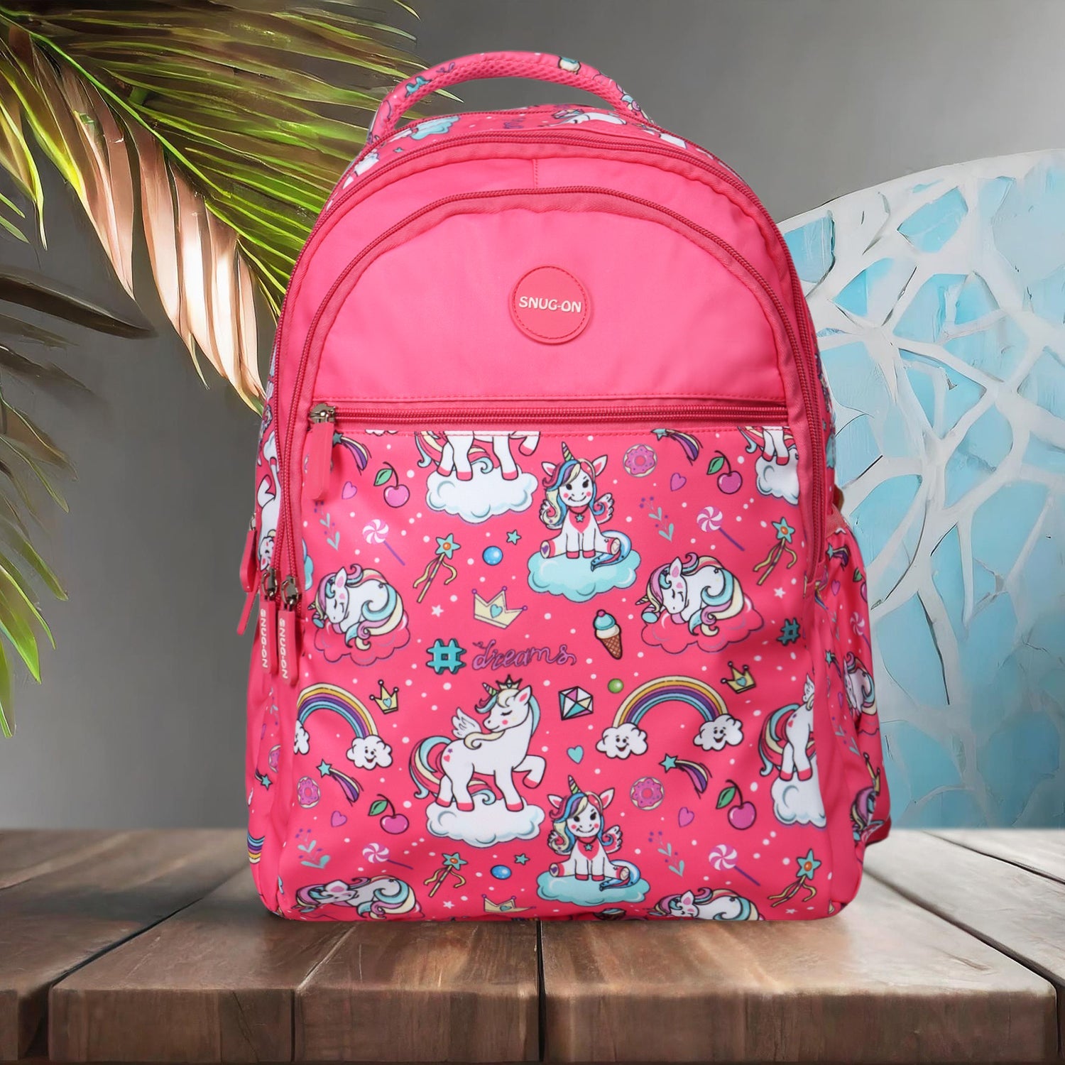 Novex Snug-On Unicorn Printed Girl Kids School Bag with Stationary Pouch for 3rd to 5th Class - 17 Inch | Backpack for 9-11 Years Kids