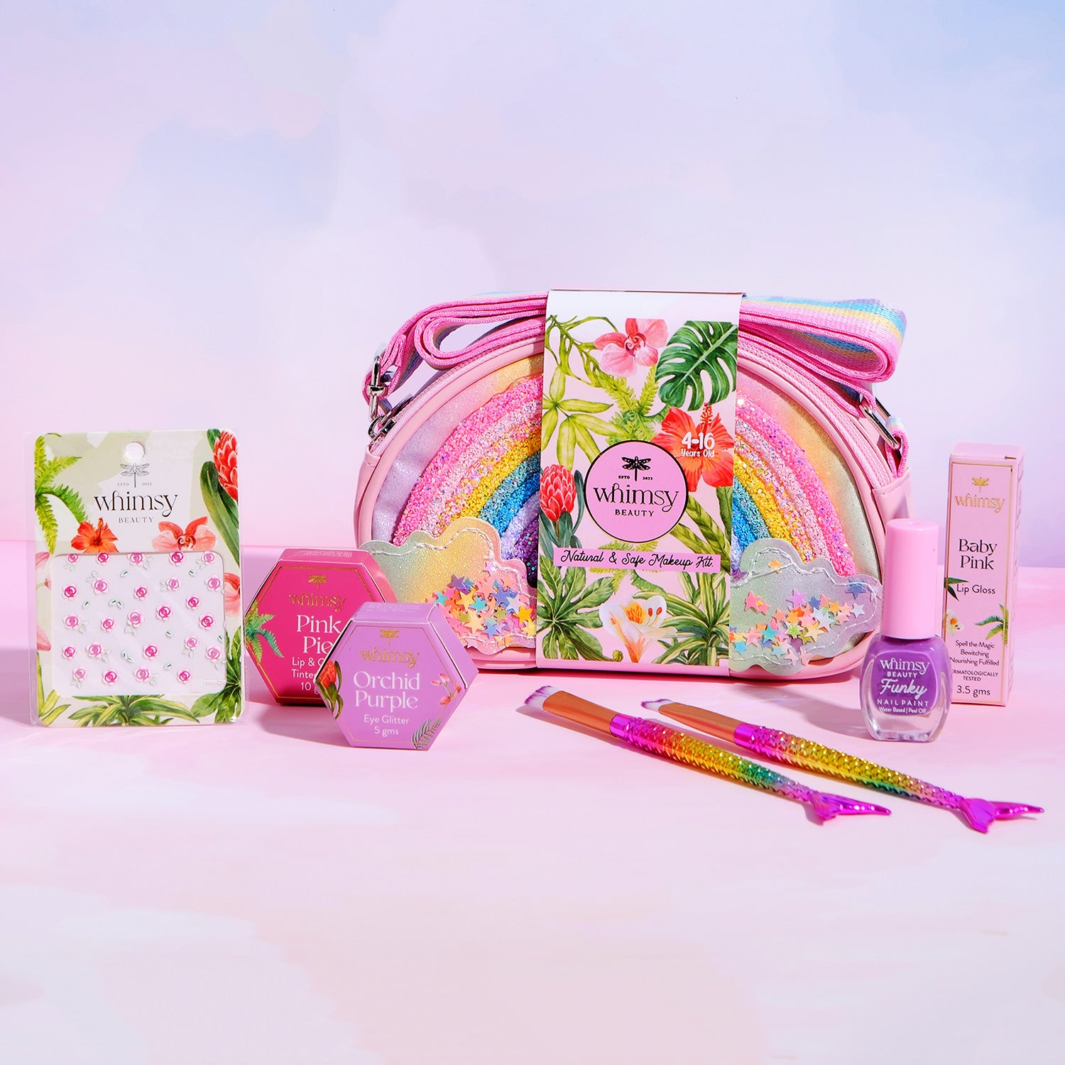 Whimsy Beauty Rainbow Sling Bag Beauty Kit for Kids & Teens - Pack of 7
