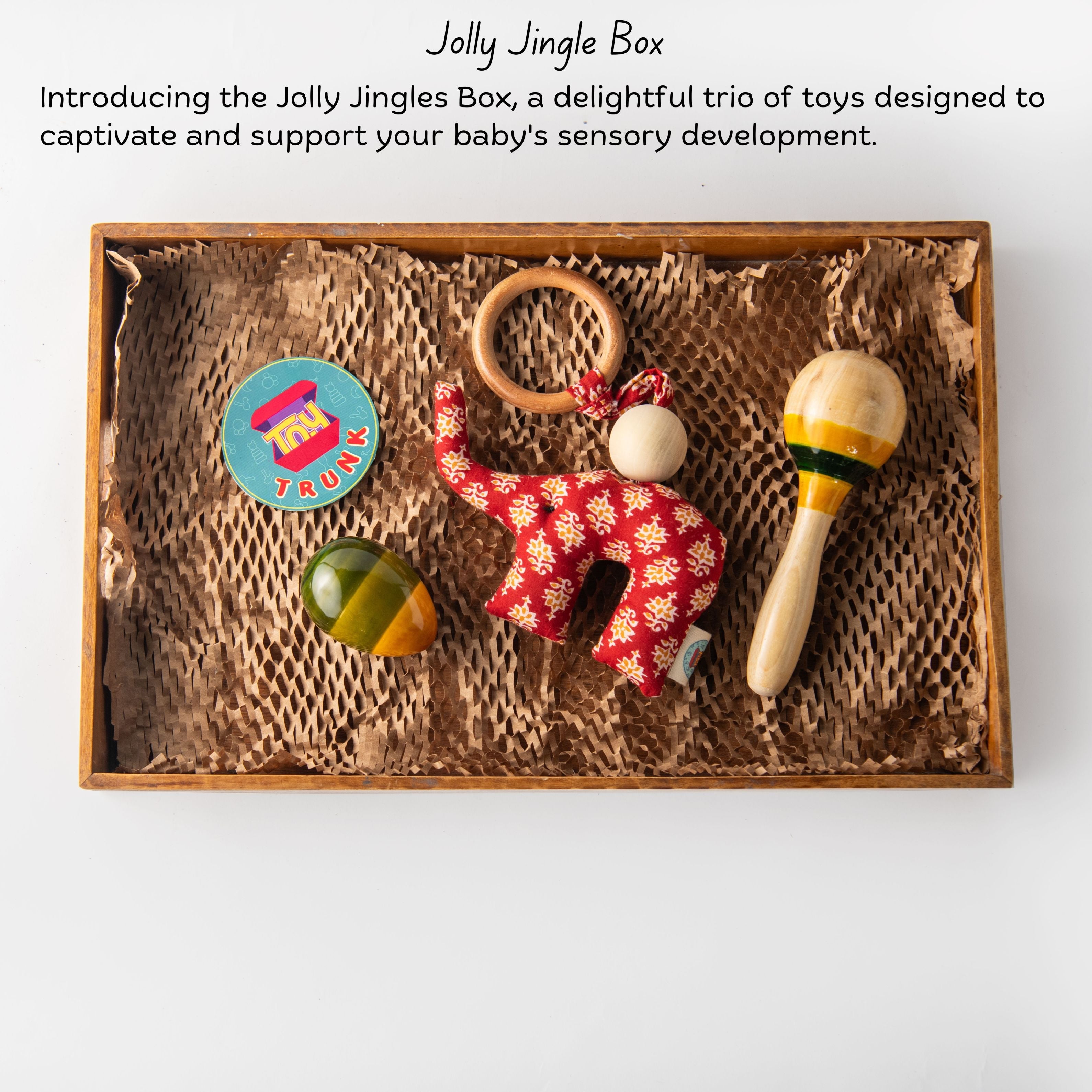 Toy Trunk Jolly Jingle Box (1 Maracca Rattle, 1 Fabric Elephant, 1 Egg Rattle)
