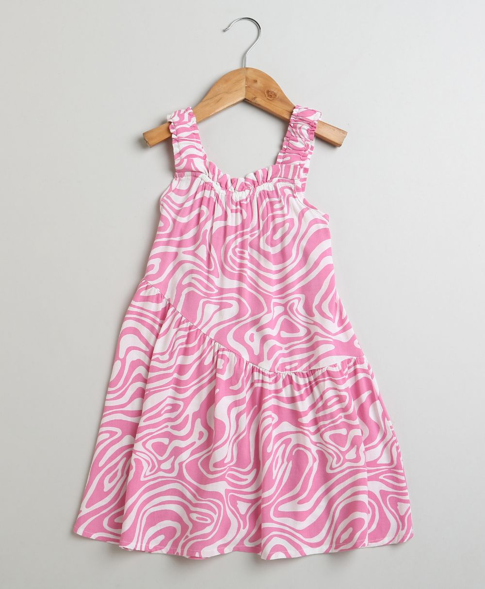 Sweetlime By AS Pink & White Wavy Striped Dress