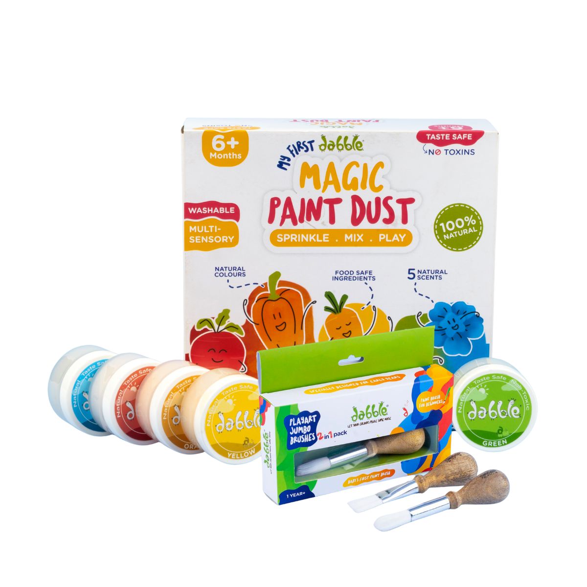 Dabble Playart Magic Paint Dust + Jumbo Brush Combo Kit – Baby’s First Painting Kit