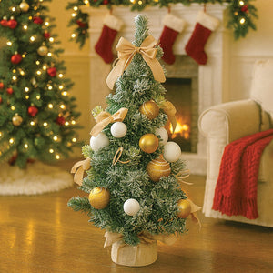 2 feet Gold Swirl Frosty Bushy Christmas Tree filled with balls and ornament Fillers - Christmas