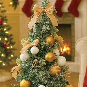 2 feet Gold Swirl Frosty Bushy Christmas Tree filled with balls and ornament Fillers - Christmas
