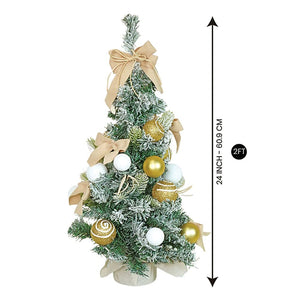 2 feet Gold Swirl Frosty Bushy Christmas Tree filled with balls and ornament Fillers - Christmas
