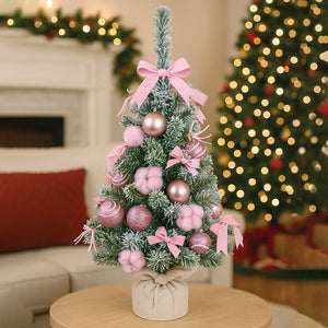 2 feet pastel Pink Swirl Snowy Bushy Christmas Tree filled with balls and ornament Fillers - Christmas