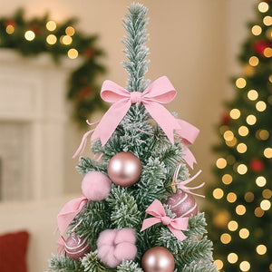 2 feet pastel Pink Swirl Snowy Bushy Christmas Tree filled with balls and ornament Fillers - Christmas