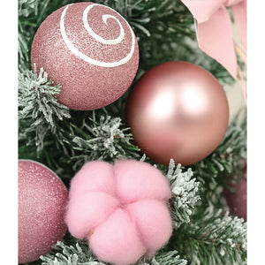 2 feet pastel Pink Swirl Snowy Bushy Christmas Tree filled with balls and ornament Fillers - Christmas