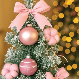 2 feet pastel Pink Swirl Snowy Bushy Christmas Tree filled with balls and ornament Fillers - Christmas
