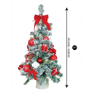 2 feet Red Swirl Frosty Bushy Christmas Tree filled with balls and ornament Fillers - Christmas