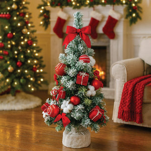 2 feet Red Swirl Frosty Bushy Christmas Tree filled with balls and ornament Fillers - Christmas