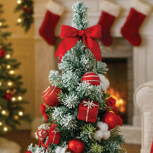 2 feet Red Swirl Frosty Bushy Christmas Tree filled with balls and ornament Fillers - Christmas