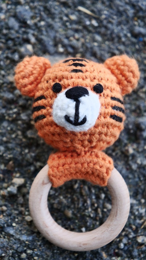 Himalayan Blooms Crochet Wooden Ring Tiger Toy