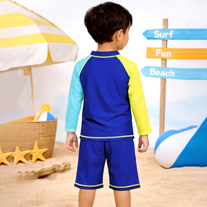 2 Pcs 4 Fishes Blue & Yellow T-shirt & Shorts Set, Toddlers & Kids Swimwear with Free Wash Bag & Free Swim Detergent - 4 - 5 Years Swim