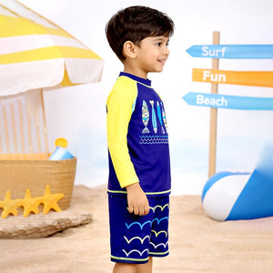 2 Pcs 4 Fishes Blue & Yellow T-shirt & Shorts Set, Toddlers & Kids Swimwear with Free Wash Bag & Free Swim Detergent - 4 - 5 Years Swim
