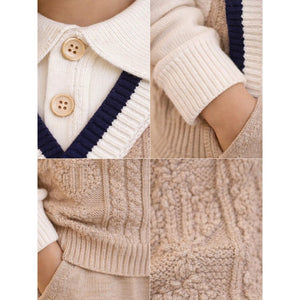 2 Pcs Beige Vest - Style Winter Cardigan & Pants with Beret Cap for infants - 0 - 3 Months Winter Wear