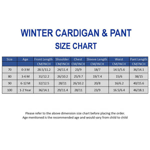 2 Pcs Beige with Red - Navy Stripes Sleeves Winter Cardigan & Pant for Infants - 0 - 3 Months Winter Wear